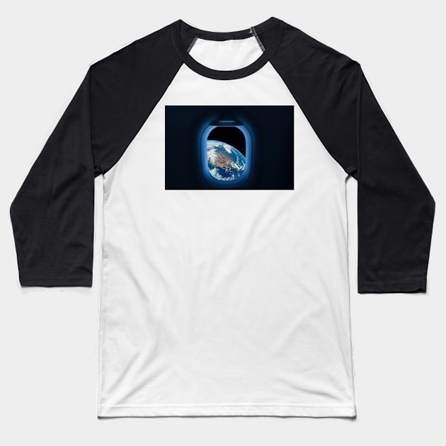 Space Travel Blue Planet Earth Window Seat Baseball T-Shirt by ernstc